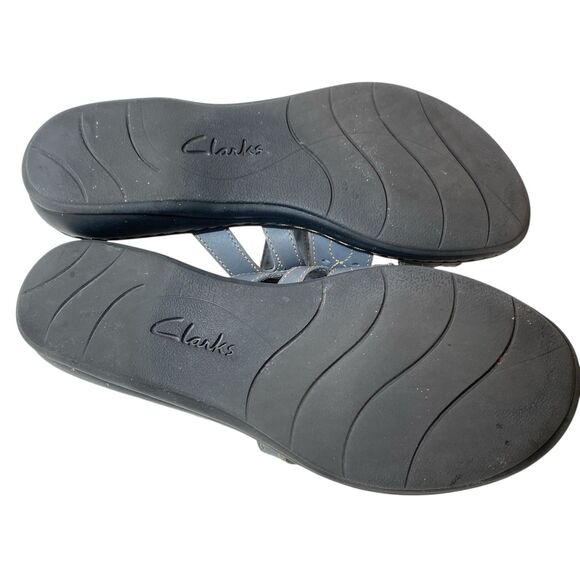 Clarks Collection Leisa Cacti Comfort Slide Sandals Leather Denim Blue 10M - Picture 9 of 12